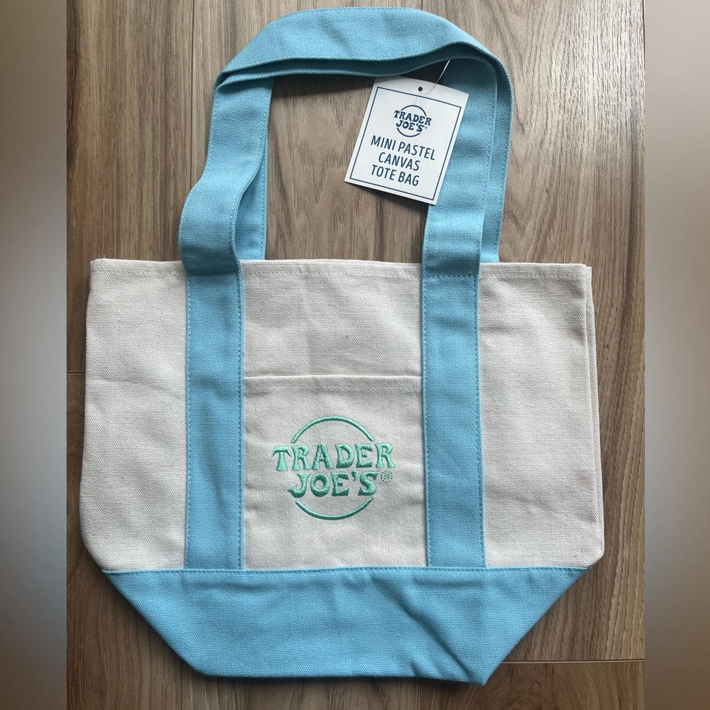 Trader Joe’s Mini Pastel Canvas Tote Bag blue NWT